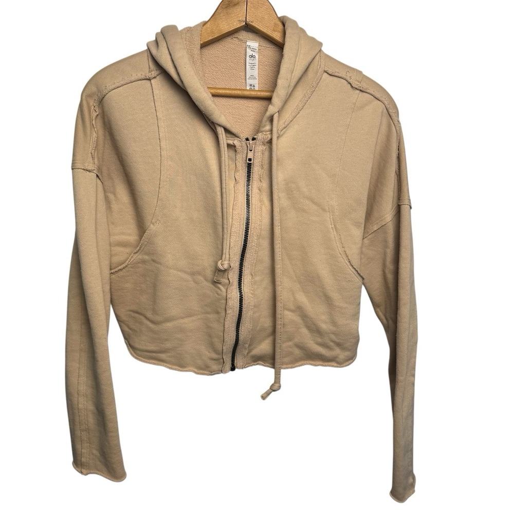 ALO Yoga Cropped Zip Hoodie in Beige